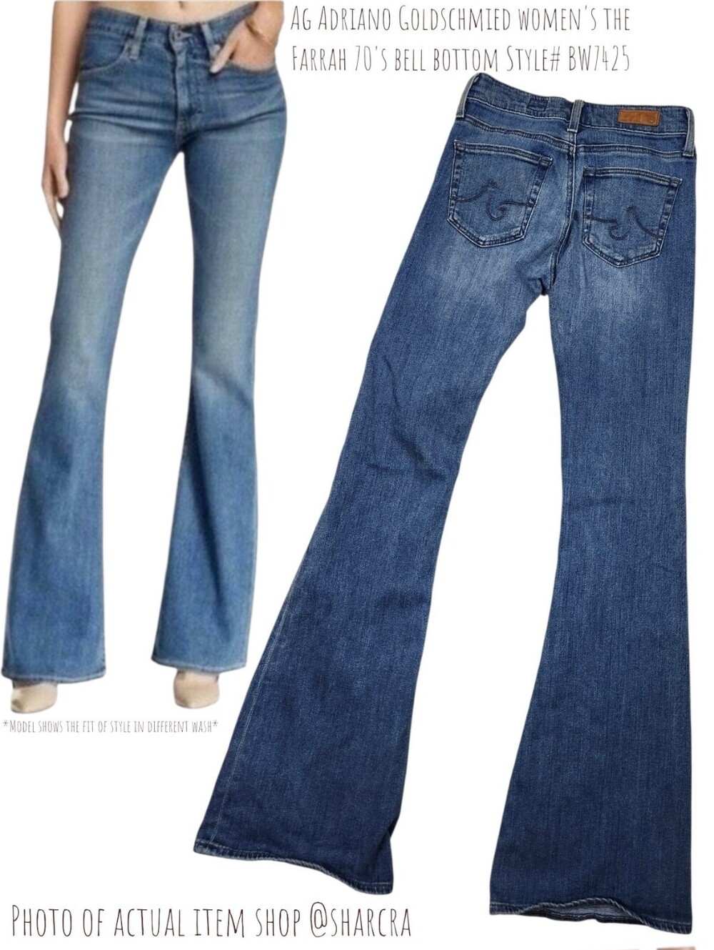 Ag Adriano Goldschmied women the Farrah 70's bell bottom BW7425 Denim Blue Jeans